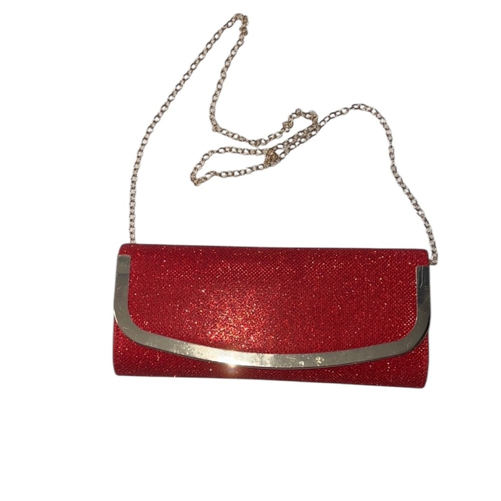 NWOT Red Sparkle Evening Clutch/Shoulder Bag